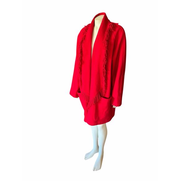 Andrea Jovine Womens Boiled Wool Fringe Oversized Jacket Red Wool Vintage Medium - Picture 4 of 8
